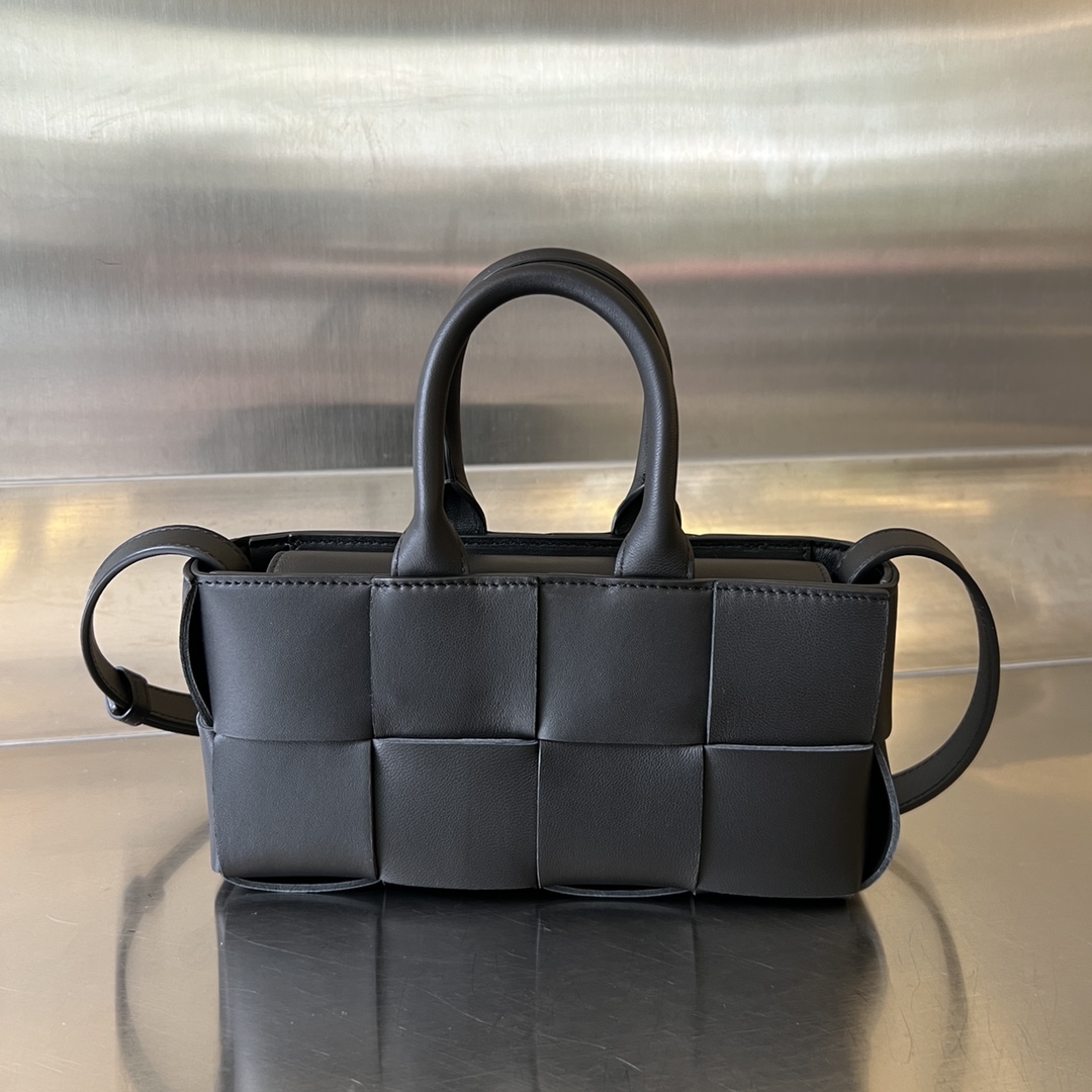 Mini East-West Arco Intreccio Leather Tote Bag Black